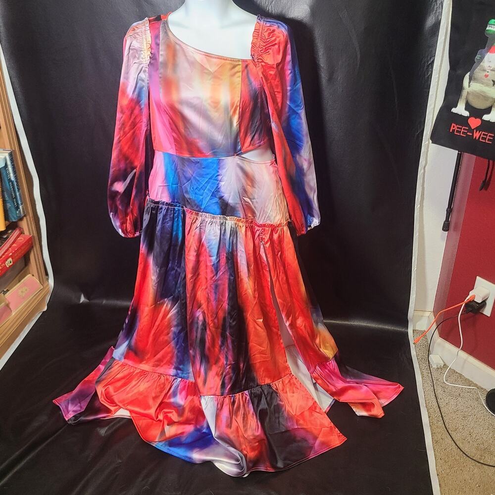 NWT the Drop Its Juliette fox rainbow fit-and-flare dress size large